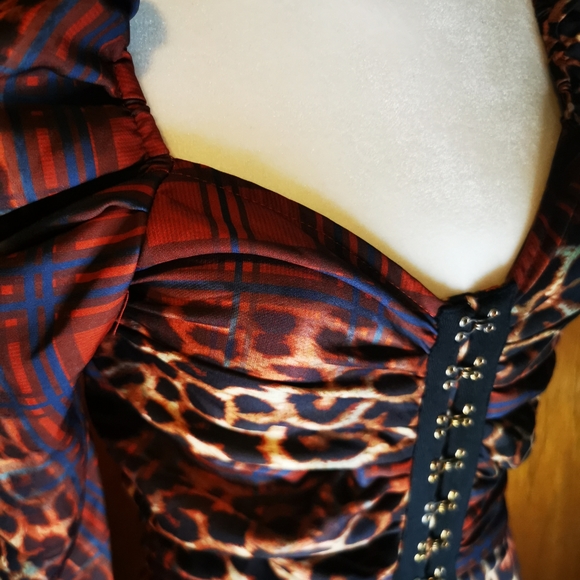 MISSGUIDED leopard and plaid hook+eye mini dress - Picture 4 of 6